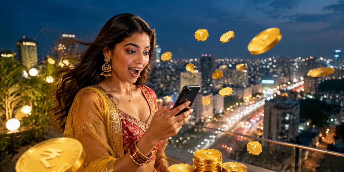 Player using mobile device to place Andar Bahar bets